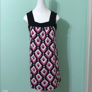 60s inspired Gogo Halloween or costume pink geo pattern shift dress - size M
